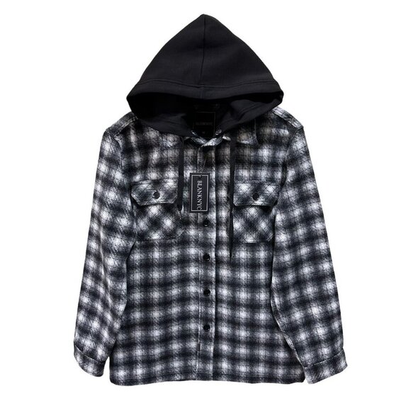 Blank NYC Size M Hooded Plaid Shirt Jacket Billingsgate Shacket Long Sleeve NWT - Picture 1 of 9